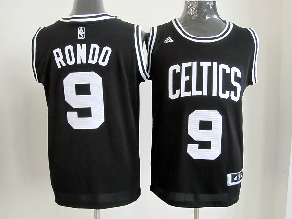  NBA Boston Celtics 9 Rajon Rondo Black White Number Swingman Jersey